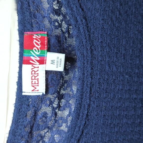 3 for $10 Bundle Sale! Merry Wear Blue Waffle Knit Sweater Lace Girls Size M - Picture 2 of 4